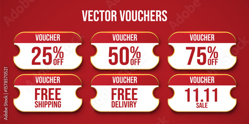 3d coupon or vouchers set. Vector illustration