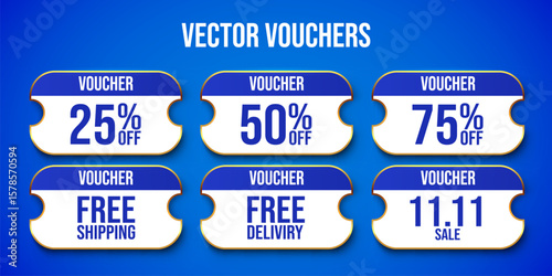 3d coupon or vouchers set. Vector illustration