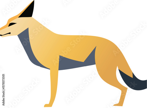 African golden wolf walking with lowered head and stylized fur, ideal for conservation messaging.