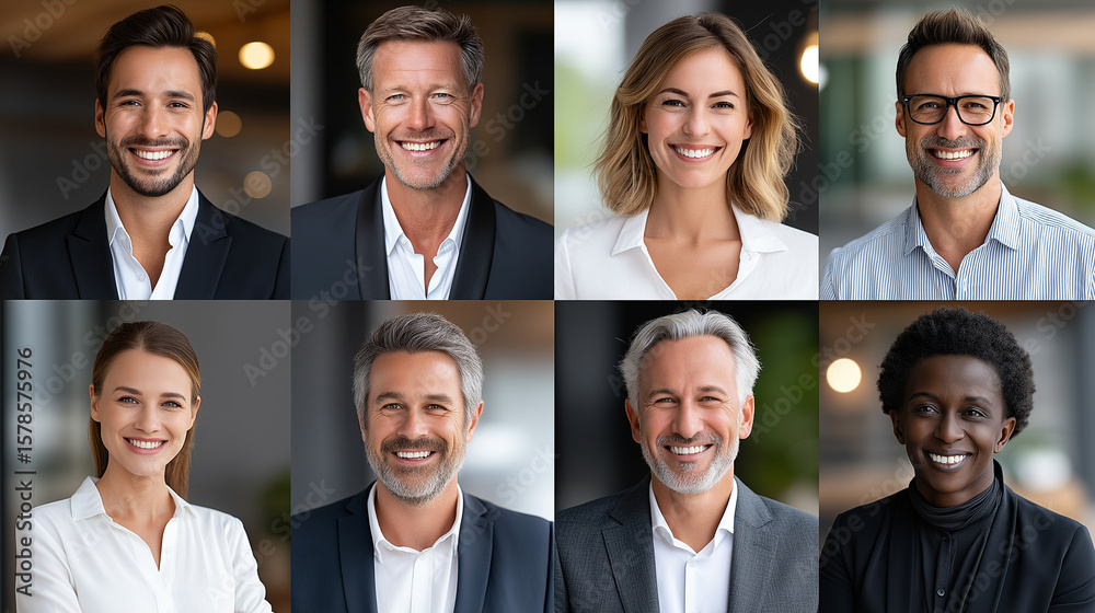 Fototapeta premium Smiling businesspeople posing indoors with soft lighting indoors