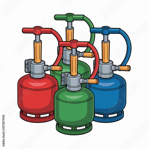 Colorful Gas Cylinders with Valves