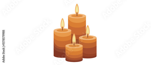 Four Lit Candles in a Stacked Arrangement