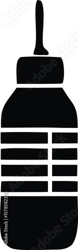Simple black silhouette of a glue bottle with a narrow applicator tip and horizontal stripes on its body