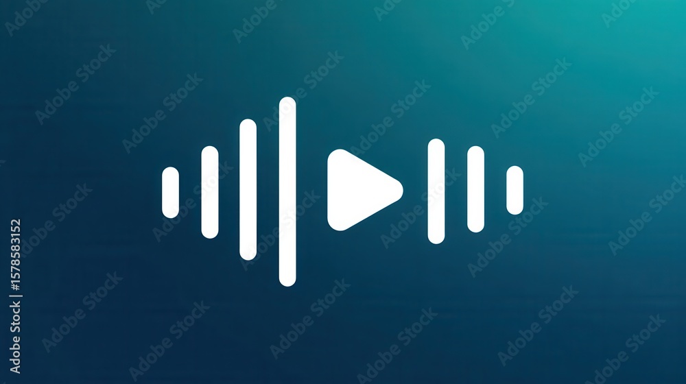 Fototapeta premium Dynamic Audio Icon: A sleek, modern audio icon, featuring a vibrant waveform and play symbol set against a gradient background, symbolizing sound, music, and media. 