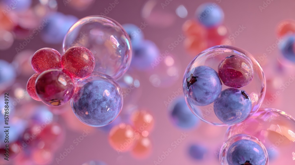 Floating Bubbles Containing Vibrant Berries Create a Surreal and Futuristic Ambiance in an Ethereal Background Floating Bubbles Containing Vibrant Berries Create a Surreal and Futuristic Ambiance in an Ethereal Background