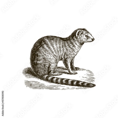 Vintage engraving woodcut Mongoose vector illustration art design