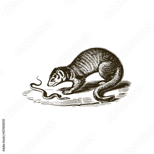 Vintage engraving woodcut Mongoose vector illustration art design