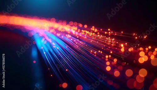 Abstract digital illustration of glowing, vibrant fiber optic lines.