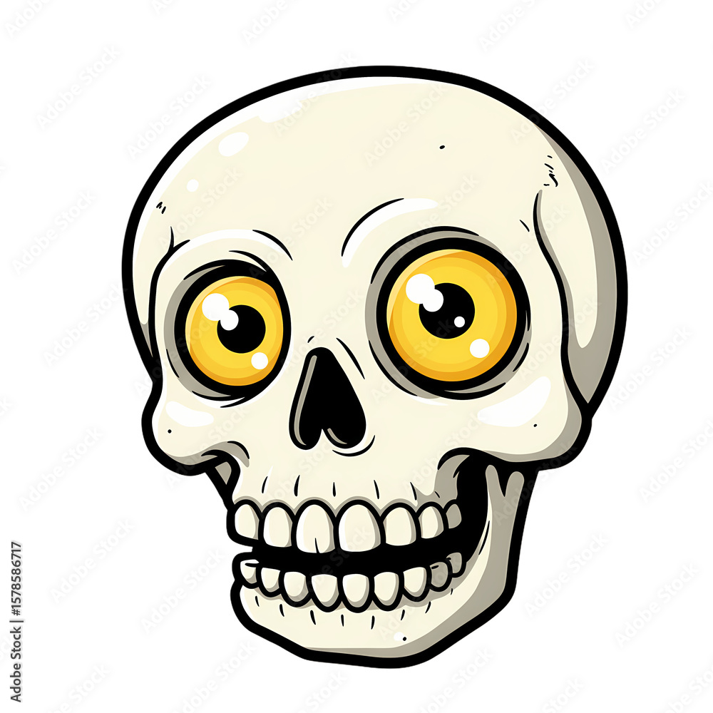 Fototapeta premium Pixel Art Skull Cartoonish Animated WideEyed Skull Illustration Perfect for Games Websites and Halloween Designs on transparent background