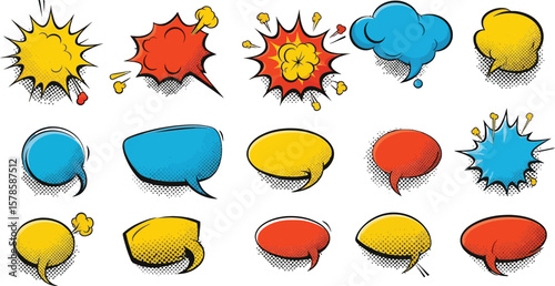 Comic speech bubbles vector set cartoon pop art style colorful communication balloons design graphic elements