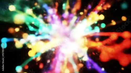 Abstract Colorful Explosion with Light Rays and Particles on a Dark Background