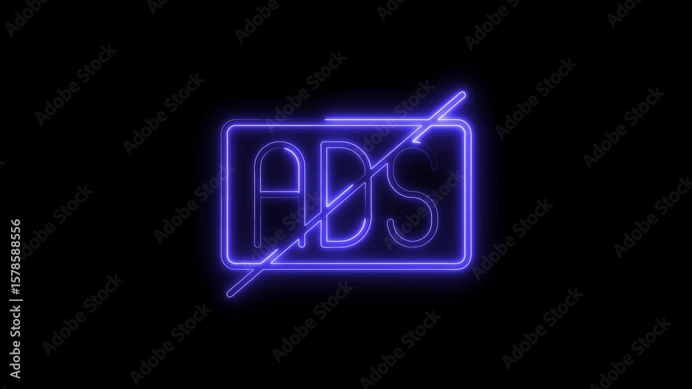 Glowing neon no ads icon with line through on black background animated video Glowing neon no ads icon with line through on black background animated video