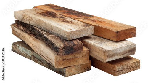 Scrap wood planks for reuse background isolated on a Transparent background, PNG file.