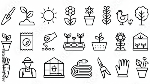 Planting and Horticulture Icon Set for Green and Eco-Friendly Concepts