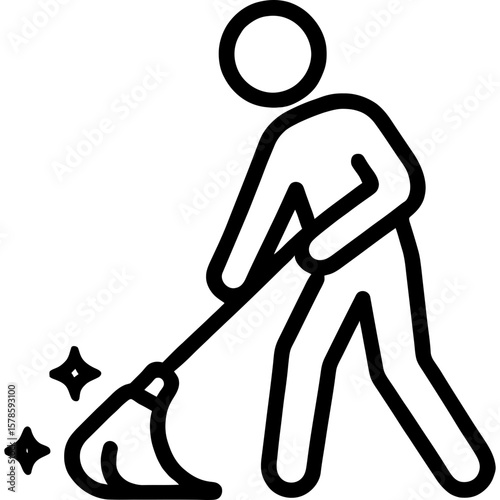 Cleaning action with mop or broom outline icon vector