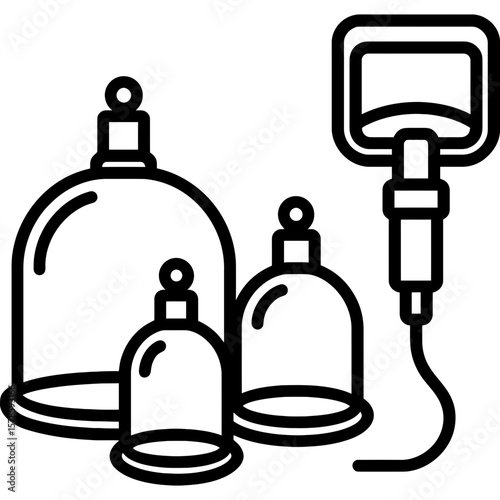 Cupping therapy set outline icon vector
