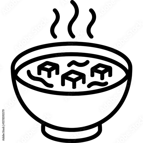 Miso soup bowl outline icon vector