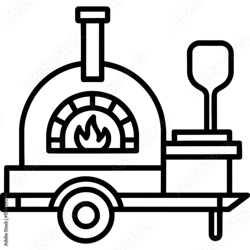Mobile pizza oven outline icon vector
