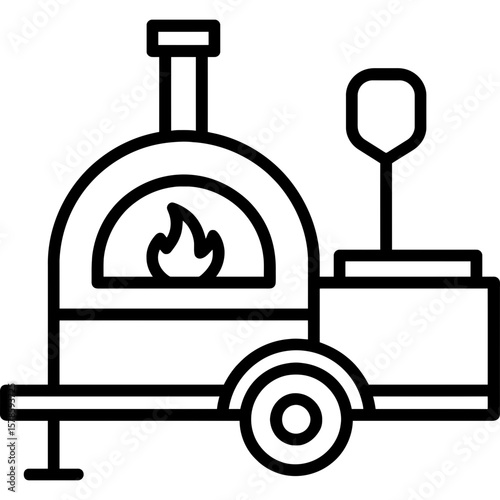 Mobile pizza oven outline icon vector