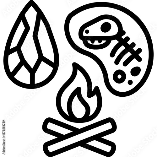 Prehistoric tool fossil outline icon vector