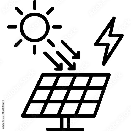 Solar energy icon with sun and rays outline icon vector