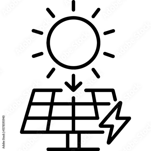 Solar energy icon with sun and rays outline icon vector