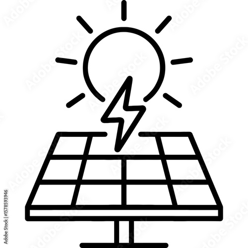 Solar energy icon with sun and rays outline icon vector