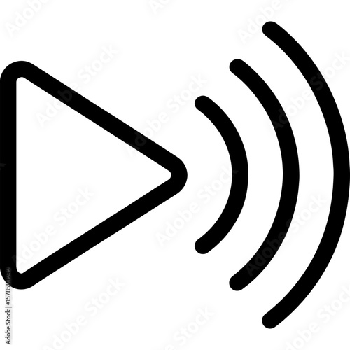 Sound playback icon with play button and sound waves outline icon vect