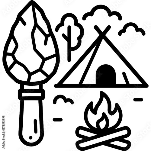 Stone age rough stone tool outline icon vector