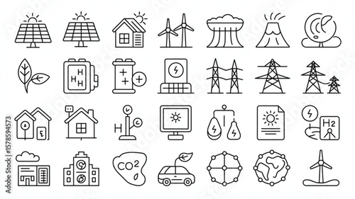 Eco-Friendly Renewable Energy Icons Set for Environmental Graphics