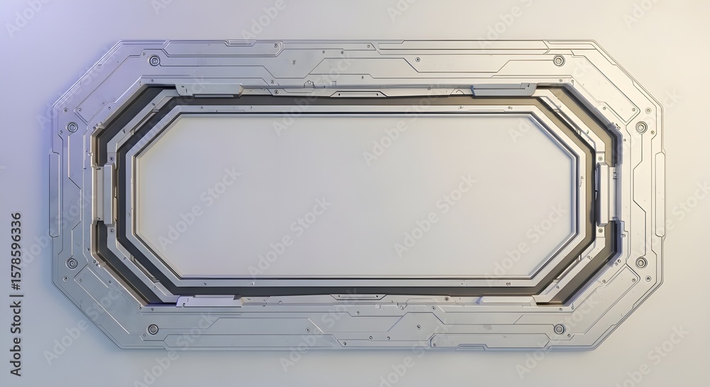 Obraz premium Futuristic Sci-Fi Metallic Frame Element | Rectangular Silver Border for Technology Backgrounds, UI Design and Creative Projects