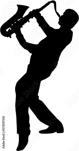 silhouette of a man playing saxophone