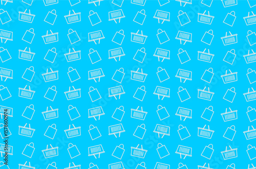Seamless pattern of shopping icons including shopping carts and bags, arranged in a diagonal grid. Perfect for e-commerce, retail, and online shopping-themed backgrounds or illustrations