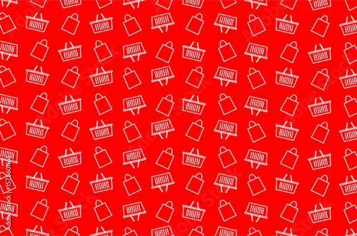 Seamless pattern of shopping icons including shopping carts and bags, arranged in a diagonal grid. Perfect for e-commerce, retail, and online shopping-themed backgrounds or illustrations.