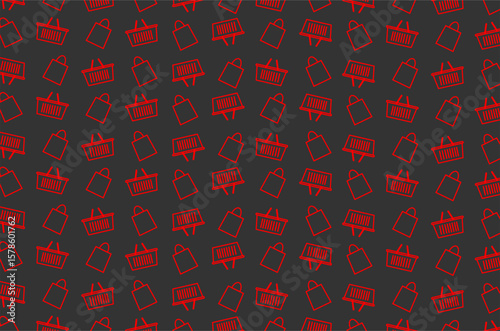 Seamless pattern of shopping icons including shopping carts and bags, arranged in a diagonal grid. Perfect for e-commerce, retail, and online shopping-themed backgrounds or illustrations