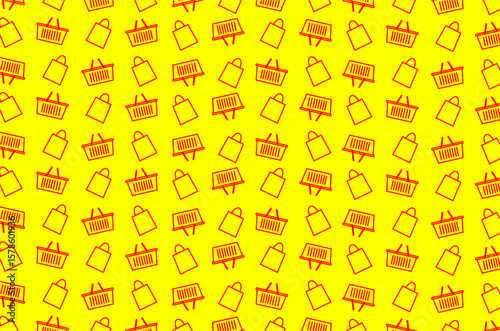 Seamless pattern of shopping icons including shopping carts and bags, arranged in a diagonal grid. Perfect for e-commerce, retail, and online shopping-themed backgrounds or illustrations