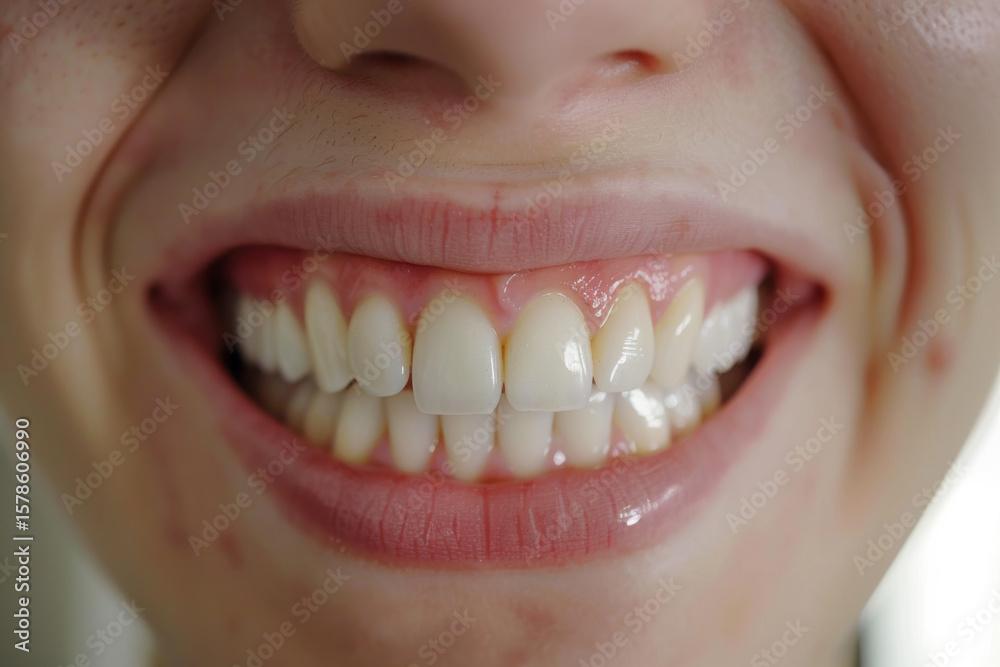 Fototapeta premium Close-up of a woman's smile showing healthy white teeth.