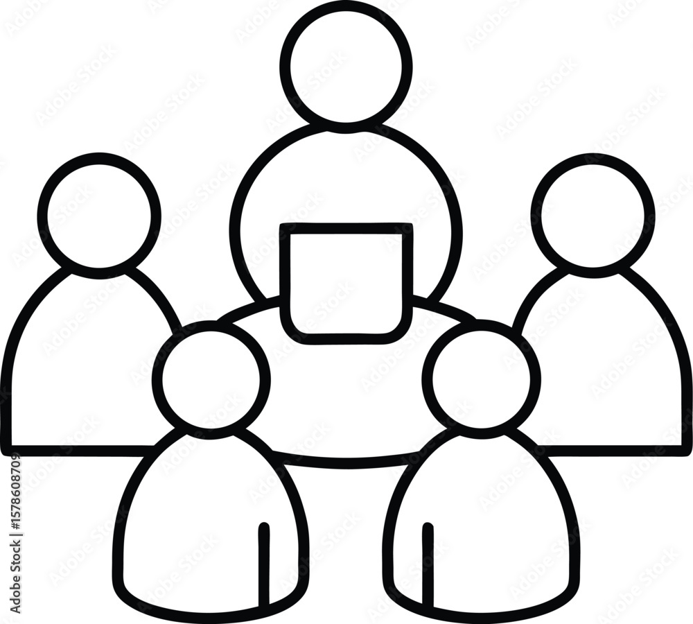 Fototapeta premium Line icon showing multiple people sitting around a table isolated on transparent background