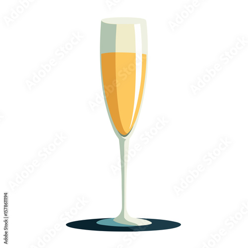 
A champagne flute glass filled with golden sparkling wine or champagne, featuring a long elegant stem and narrow bowl.