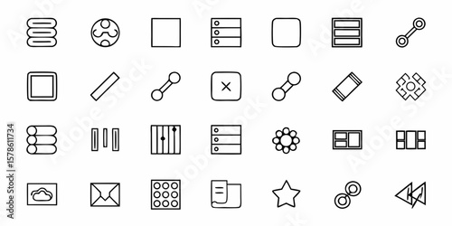 Vector Thin Linear User Interface and UX Elements Line Icon Set Featuring Buttons, Toggles, Sliders, Dropdowns, Menus, Popups, Tooltips, and App Navigation Symbols