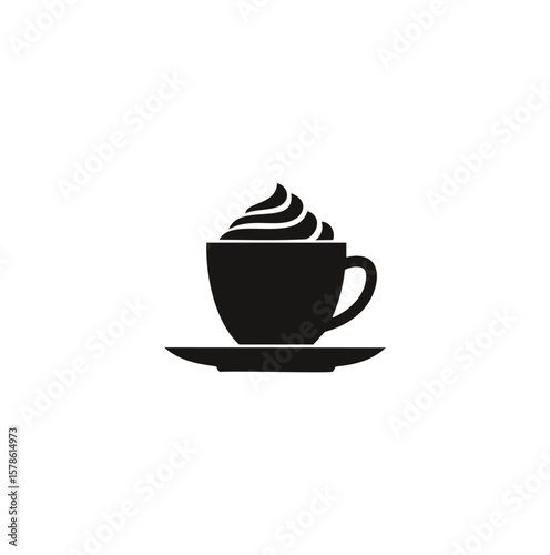 Black coffee cup with whipped cream on saucer beverage