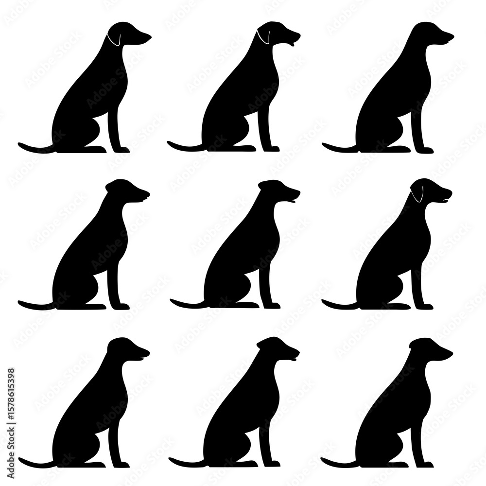 Obraz premium Nine black dog silhouettes seated animal