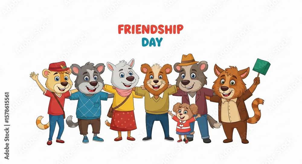 Fototapeta premium Cute Animal Friends Celebrating Happy Friendship Day Together