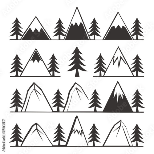 Stylized mountain peaks evergreen trees graphic mountains