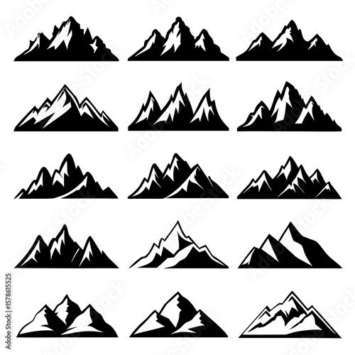 Varied mountain peaks silhouette collection mountain range