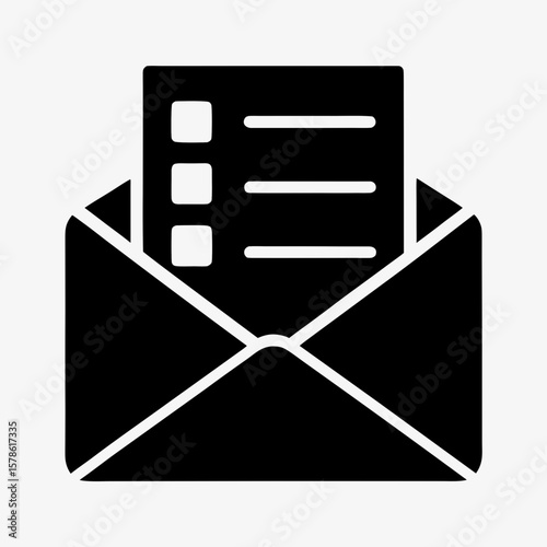 Checklist Envelope Icon, Task List Inside Open Mail, Document Symbol