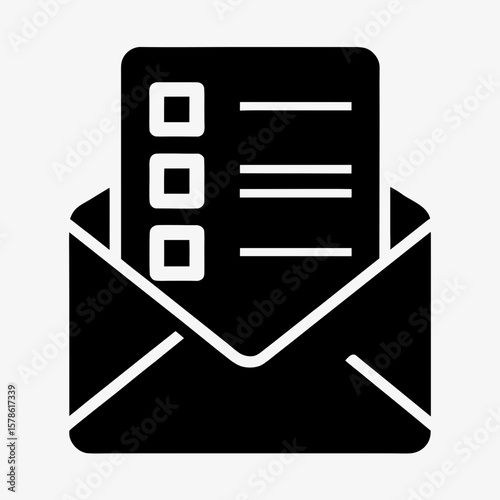 Checklist Envelope Icon, Task List Inside Open Mail, Document Symbol