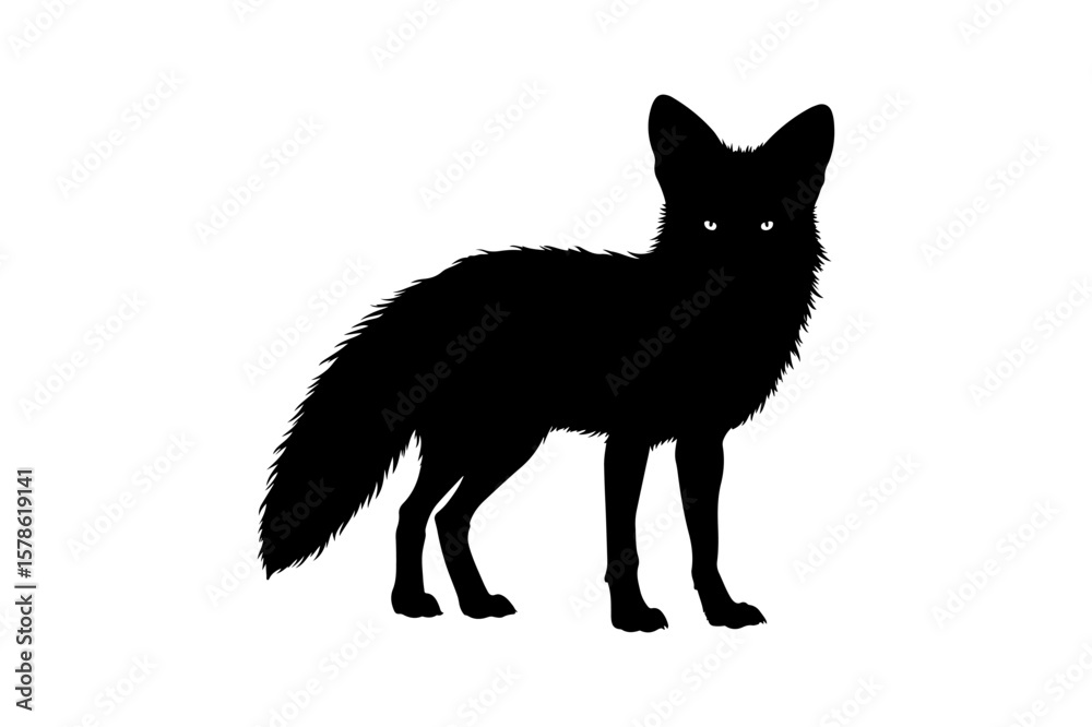 Fototapeta premium Black Silhouette of a Fox Standing Alert
