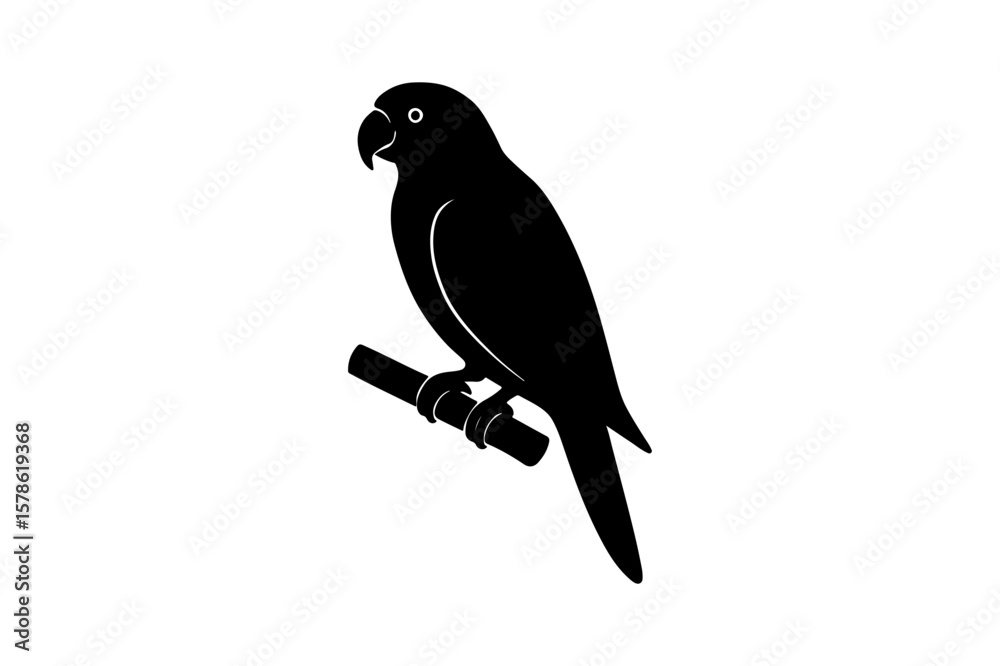 Obraz premium Black Silhouette of a Parrot Perched on a Branch