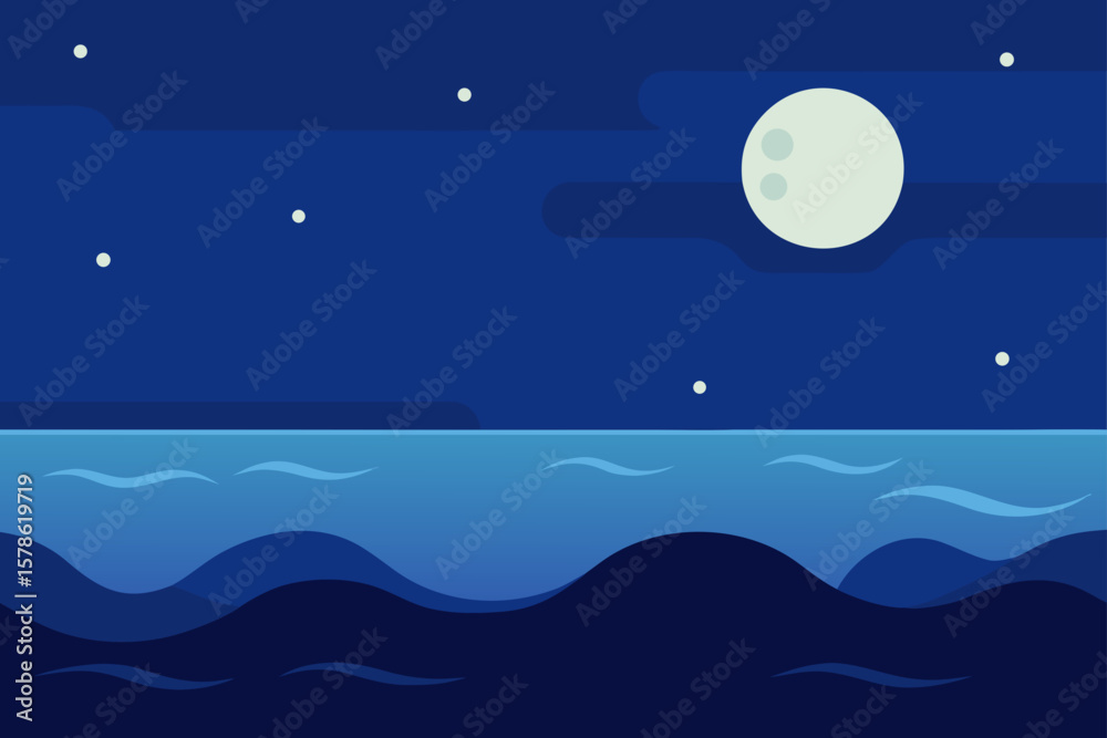 Fototapeta premium calm ocean under moonlight with gentle waves